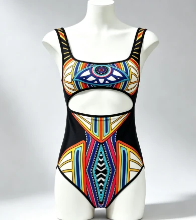 Ethnic Graphic Cutout One‑Piece Swimsuit factory Ethnic Graphic Cutout One‑Piece Swimsuit factory
