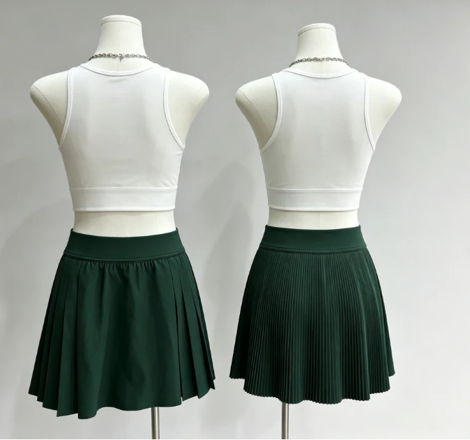 U‑Neck Tank & Pleated Skirt Active Suit factory